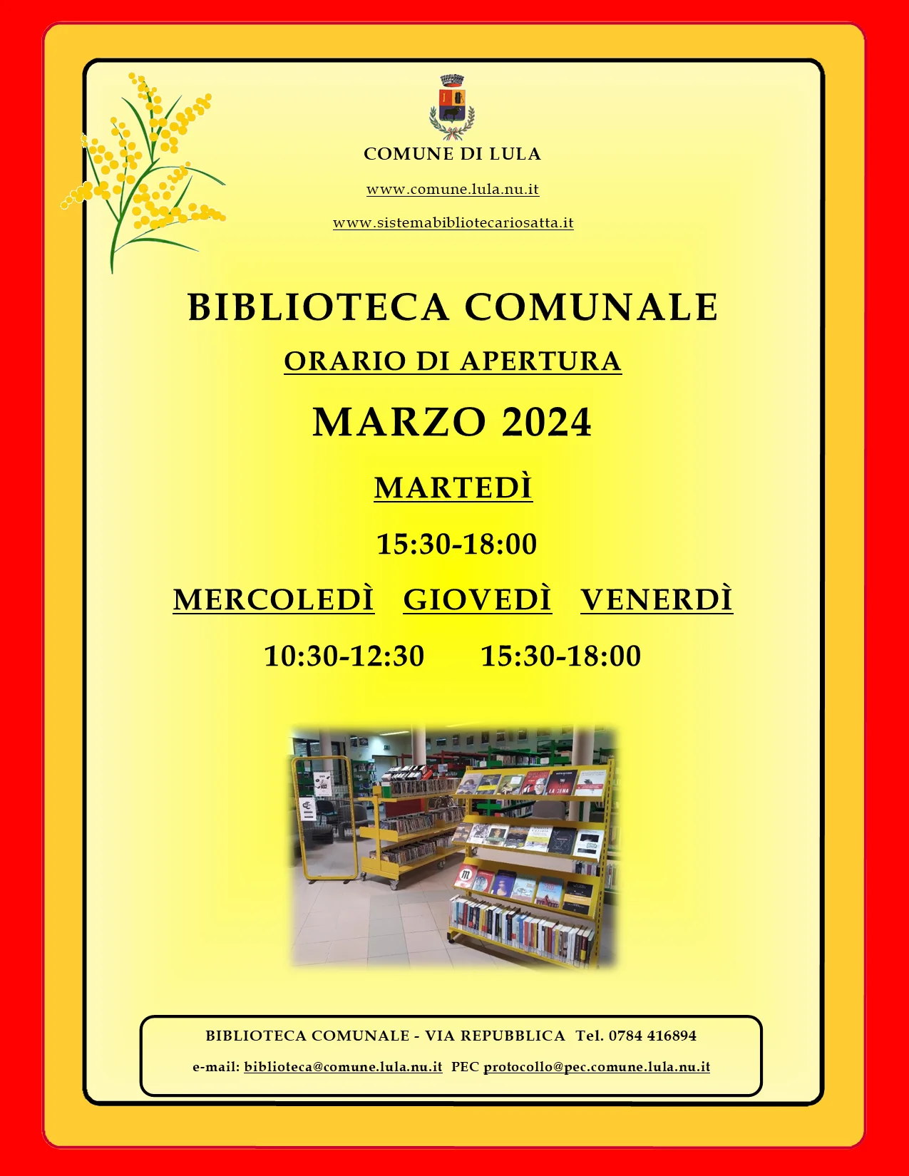 Biblioteca comunale - orario di apertura marzo 2024