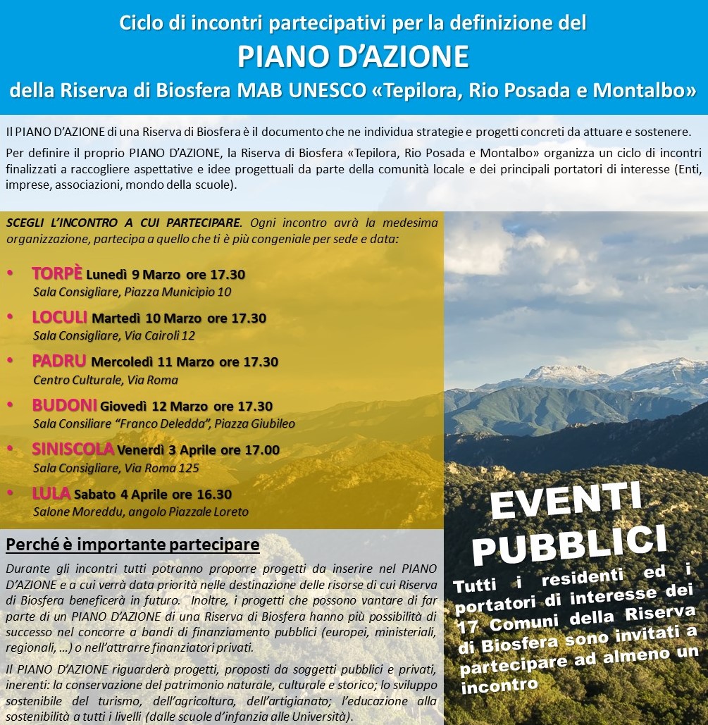 Incontro per Piano D'azione della Riserva di Biosfera MAB UNESCO Tepilora, Rio Posada e Montalbo
