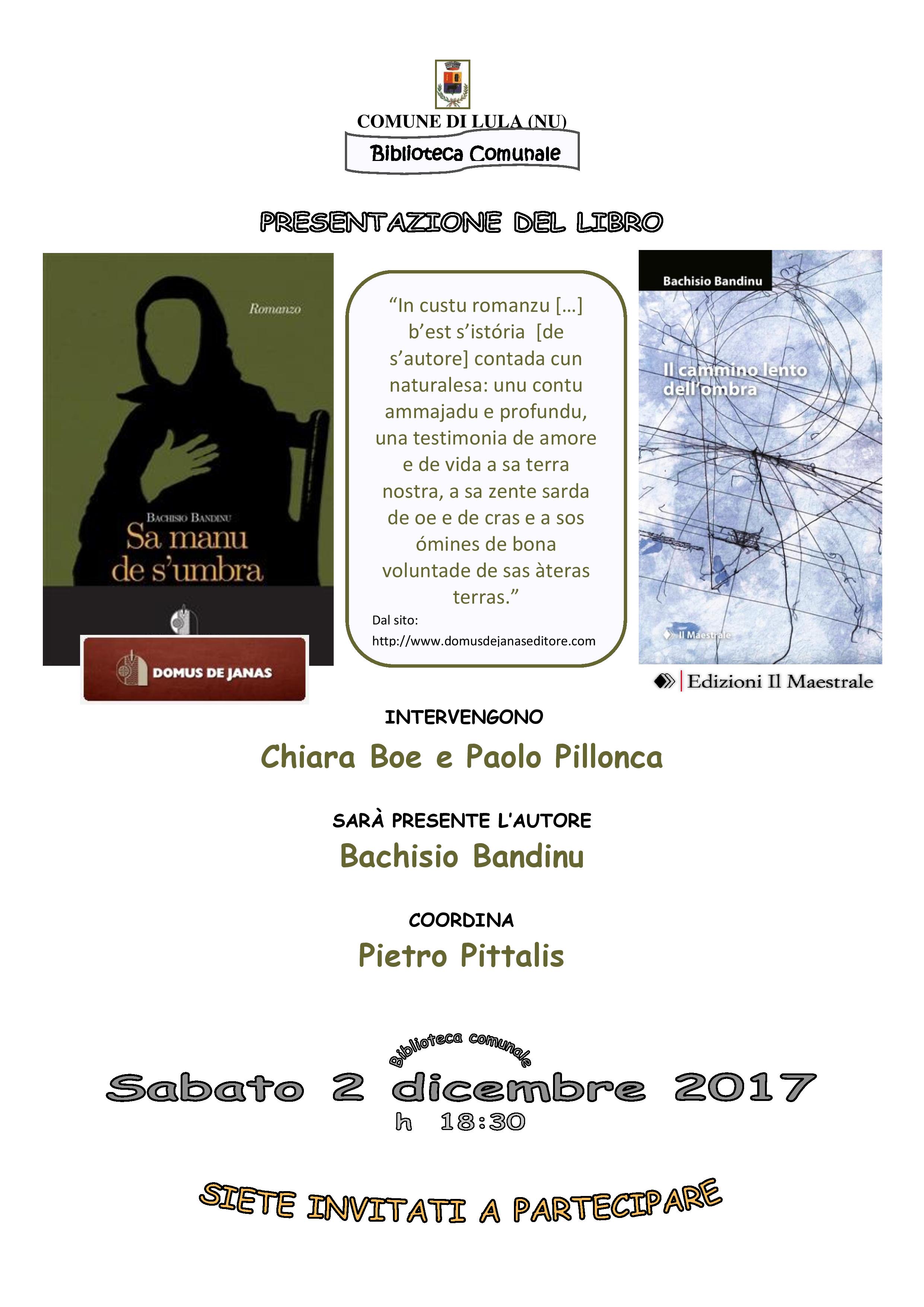 Presentazione del libro 'Sa manu de s'umbra' / 'Il cammino lento dell'ombra' di Bachisio Bandinu